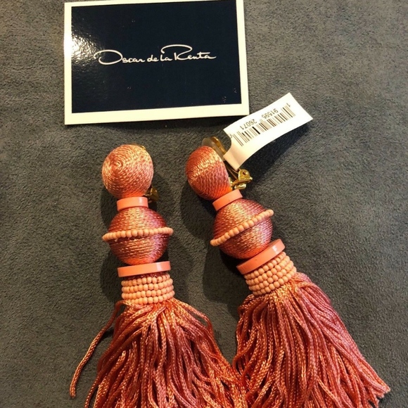 Oscar de la Renta Ball Tassel Drop Clip On Earring - Picture 2 of 5